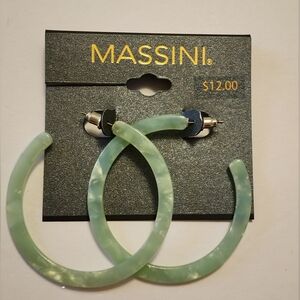 Massini Hoop Earrings Jade Green Minty Fresh 1.75" Long